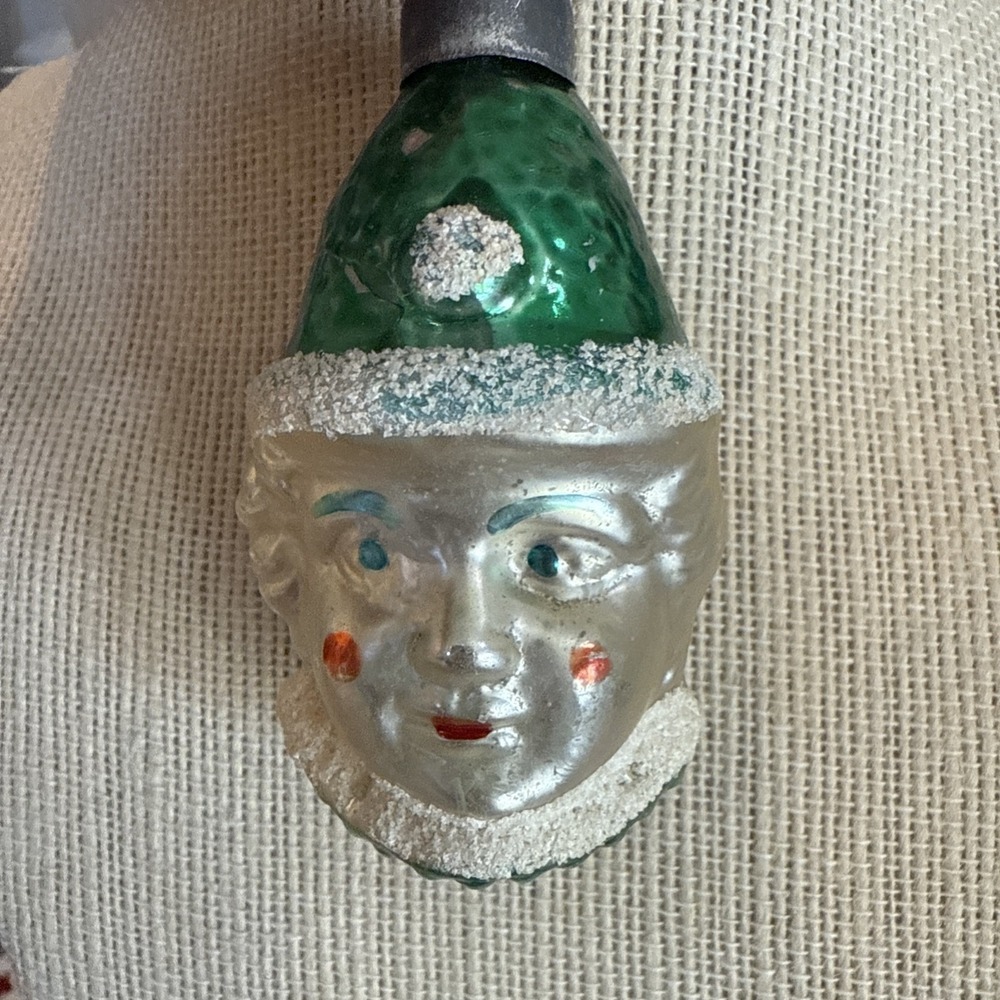 Antique, Delicate, & Super‎ Fun Pierrot Head Clown Ornament, Blown Glass  3"L